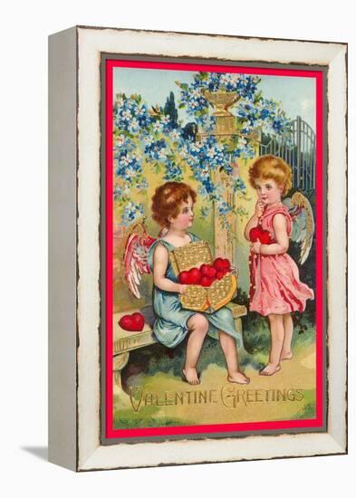 Valentine Greetings, Angels with Hearts-null-Framed Stretched Canvas