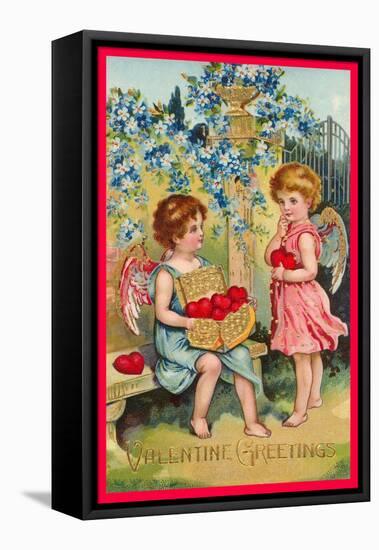 Valentine Greetings, Angels with Hearts-null-Framed Stretched Canvas