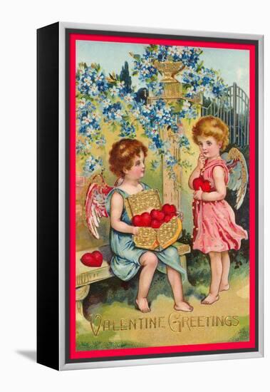 Valentine Greetings, Angels with Hearts-null-Framed Stretched Canvas