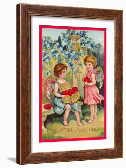 Valentine Greetings, Angels with Hearts-null-Framed Art Print