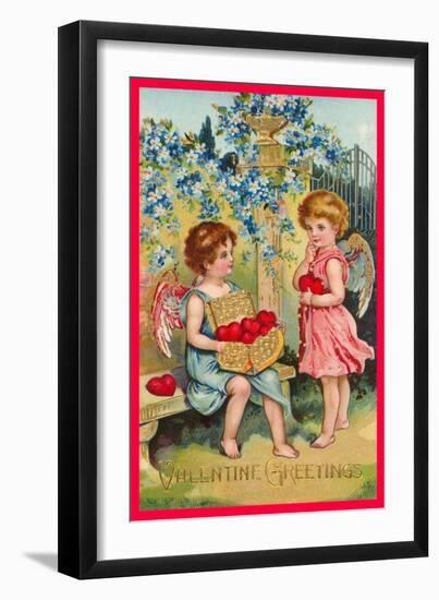 Valentine Greetings, Angels with Hearts-null-Framed Art Print