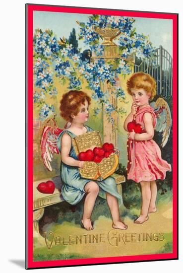 Valentine Greetings, Angels with Hearts-null-Mounted Art Print