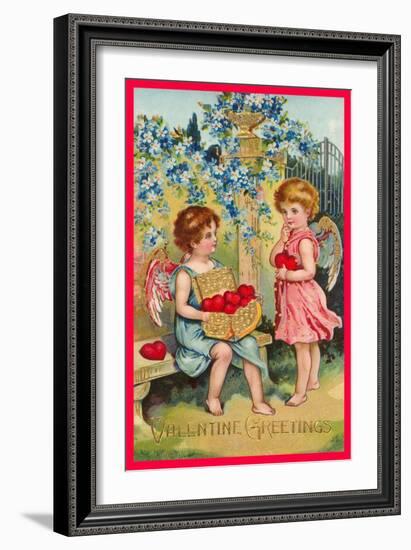 Valentine Greetings, Angels with Hearts-null-Framed Art Print