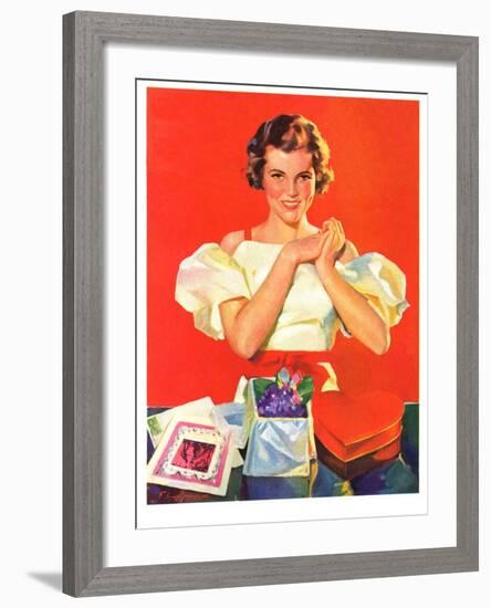 "Valentine's Gifts,"February 16, 1935-F. Sands Brunner-Framed Giclee Print