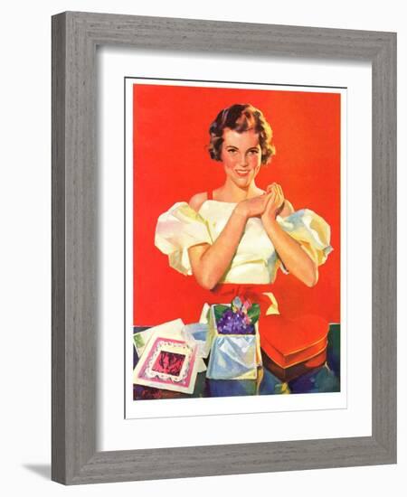 "Valentine's Gifts,"February 16, 1935-F. Sands Brunner-Framed Giclee Print