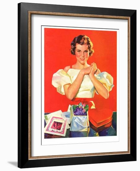 "Valentine's Gifts,"February 16, 1935-F. Sands Brunner-Framed Giclee Print