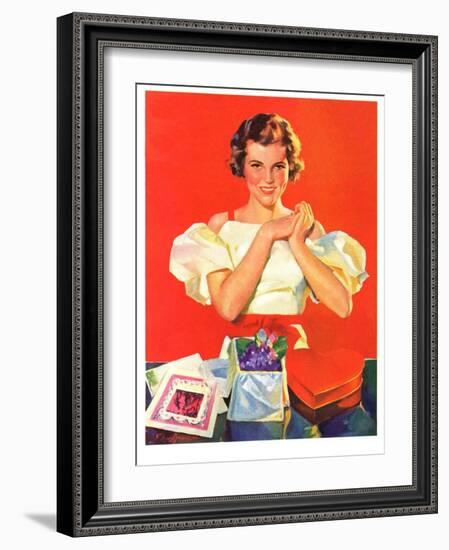 "Valentine's Gifts,"February 16, 1935-F. Sands Brunner-Framed Giclee Print