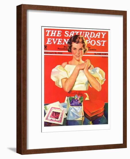 "Valentine's Gifts," Saturday Evening Post Cover, February 16, 1935-F. Sands Brunner-Framed Premium Giclee Print