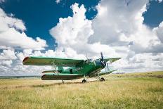 Old Airplane on Green Grass-Valeriya-Photographic Print