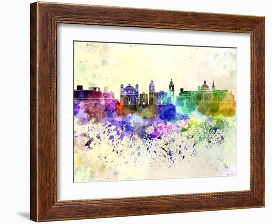 Valletta Skyline in Watercolor Background-paulrommer-Framed Art Print