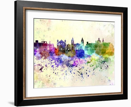 Valletta Skyline in Watercolor Background-paulrommer-Framed Art Print