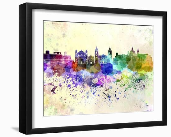 Valletta Skyline in Watercolor Background-paulrommer-Framed Art Print