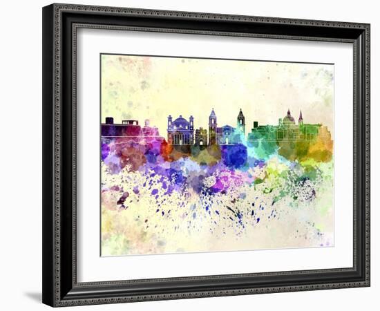 Valletta Skyline in Watercolor Background-paulrommer-Framed Art Print