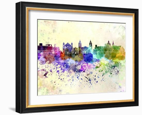 Valletta Skyline in Watercolor Background-paulrommer-Framed Art Print