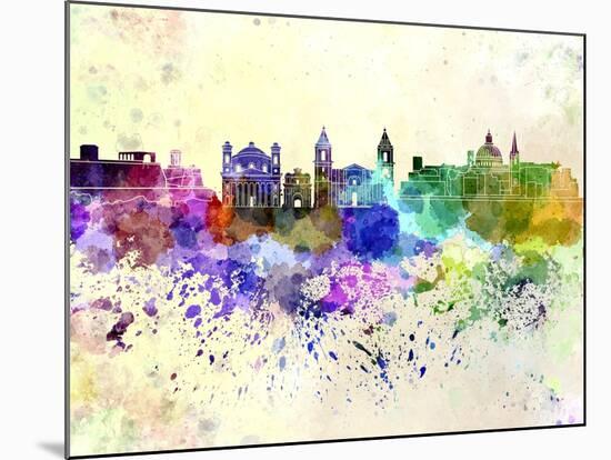 Valletta Skyline in Watercolor Background-paulrommer-Mounted Art Print