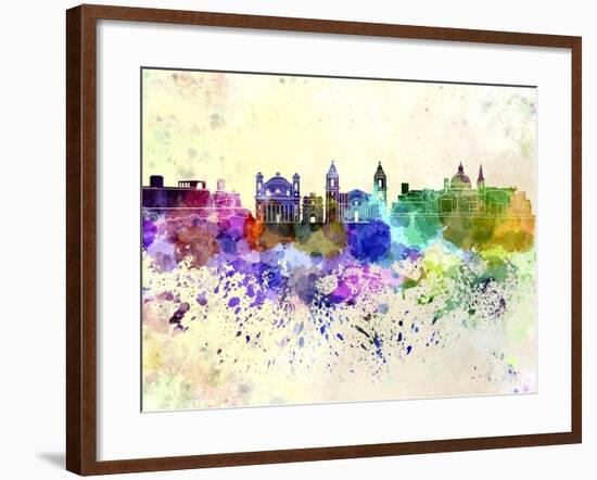 Valletta Skyline in Watercolor Background-paulrommer-Framed Art Print