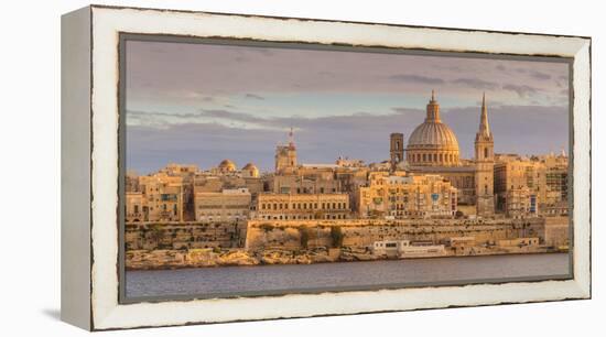 Valletta Skyline Panorama at Sunset with the Carmelite Church Dome and St. Pauls Anglican Cathedral-Neale Clark-Framed Premier Image Canvas