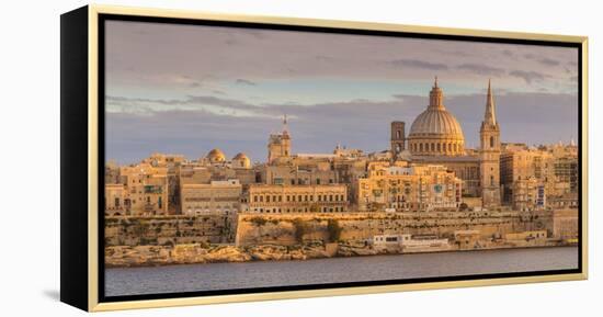 Valletta Skyline Panorama at Sunset with the Carmelite Church Dome and St. Pauls Anglican Cathedral-Neale Clark-Framed Premier Image Canvas