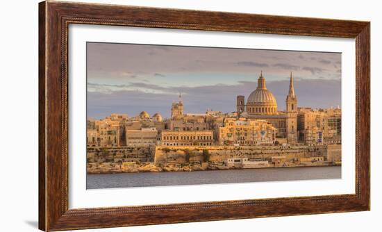 Valletta Skyline Panorama at Sunset with the Carmelite Church Dome and St. Pauls Anglican Cathedral-Neale Clark-Framed Photographic Print