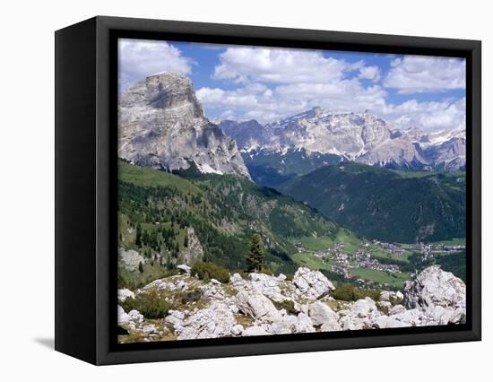 Valley East of Gardena Pass with Villages of Colfosco and Corvara, Dolomites, Alto Adige, Italy-Richard Nebesky-Framed Premier Image Canvas