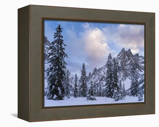 Valley Fischleintal in Winter, Mt Einserkofel. Sexten Dolomites, Italy-Martin Zwick-Framed Premier Image Canvas