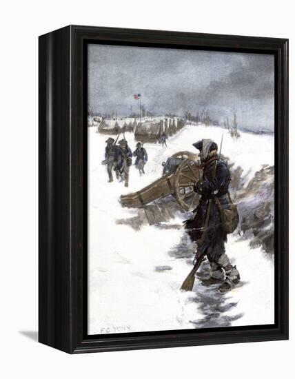 Valley Forge Soldier on Picket Duty in the Snow, Awaiting His Relief Shift, American Revolution-null-Framed Premier Image Canvas