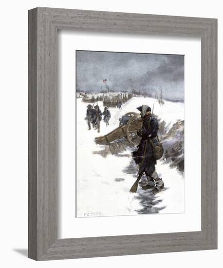 Valley Forge Soldier on Picket Duty in the Snow, Awaiting His Relief Shift, American Revolution-null-Framed Giclee Print