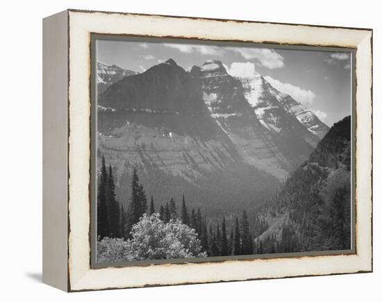 Valley Snow Covered Mountains In Background "In Glacier National Park" Montana. 1933-1942-Ansel Adams-Framed Stretched Canvas