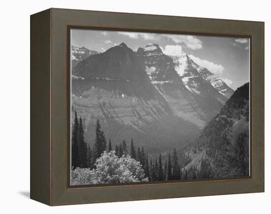 Valley Snow Covered Mountains In Background "In Glacier National Park" Montana. 1933-1942-Ansel Adams-Framed Stretched Canvas