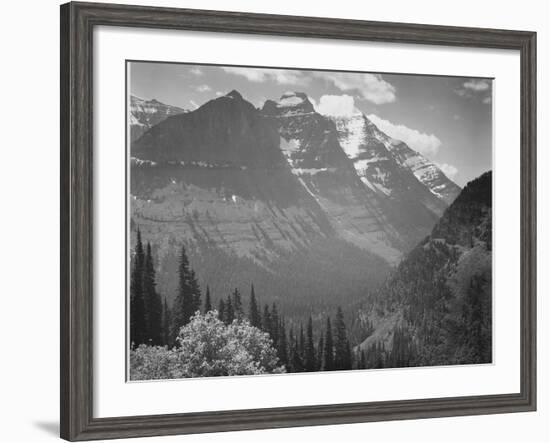 Valley Snow Covered Mountains In Background "In Glacier National Park" Montana. 1933-1942-Ansel Adams-Framed Art Print