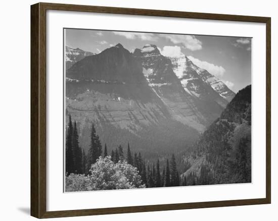 Valley Snow Covered Mountains In Background "In Glacier National Park" Montana. 1933-1942-Ansel Adams-Framed Art Print