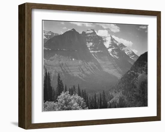 Valley Snow Covered Mountains In Background "In Glacier National Park" Montana. 1933-1942-Ansel Adams-Framed Premium Giclee Print