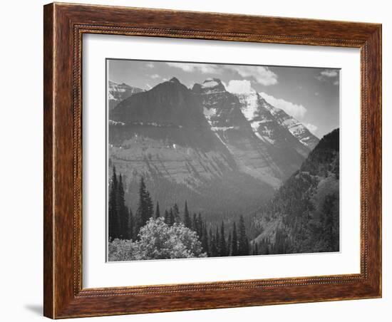 Valley Snow Covered Mountains In Background "In Glacier National Park" Montana. 1933-1942-Ansel Adams-Framed Premium Giclee Print