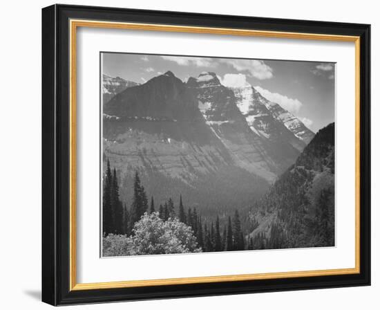 Valley Snow Covered Mountains In Background "In Glacier National Park" Montana. 1933-1942-Ansel Adams-Framed Premium Giclee Print