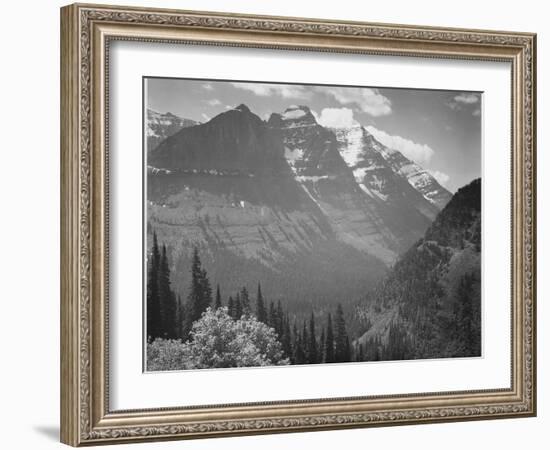 Valley Snow Covered Mountains In Background "In Glacier National Park" Montana. 1933-1942-Ansel Adams-Framed Art Print