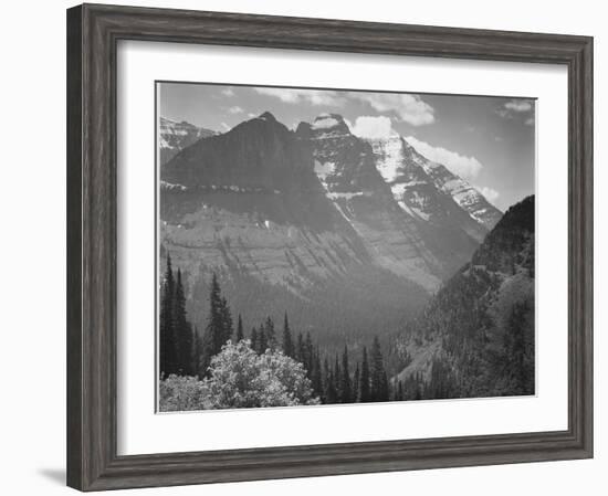 Valley Snow Covered Mountains In Background "In Glacier National Park" Montana. 1933-1942-Ansel Adams-Framed Art Print