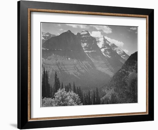 Valley Snow Covered Mountains In Background "In Glacier National Park" Montana. 1933-1942-Ansel Adams-Framed Art Print