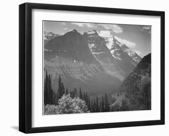 Valley Snow Covered Mountains In Background "In Glacier National Park" Montana. 1933-1942-Ansel Adams-Framed Art Print