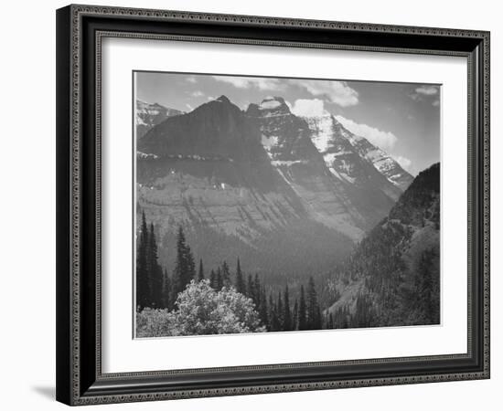 Valley Snow Covered Mountains In Background "In Glacier National Park" Montana. 1933-1942-Ansel Adams-Framed Art Print