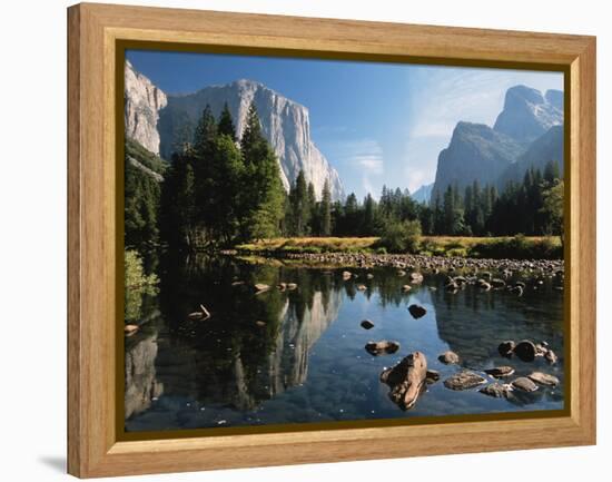 Valley View of El Capitan, Cathedral Rock, Merced River in Yosemite National Park, California, USA-Dee Ann Pederson-Framed Premier Image Canvas