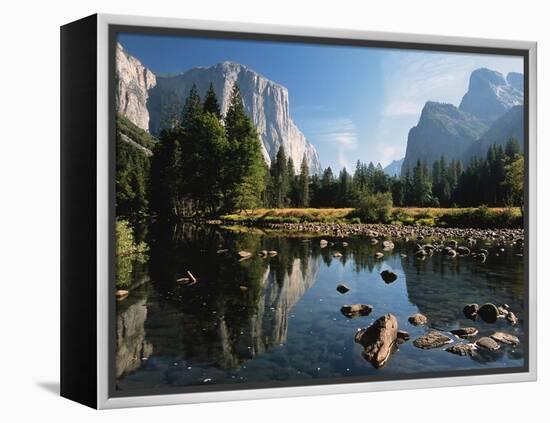 Valley View of El Capitan, Cathedral Rock, Merced River in Yosemite National Park, California, USA-Dee Ann Pederson-Framed Premier Image Canvas