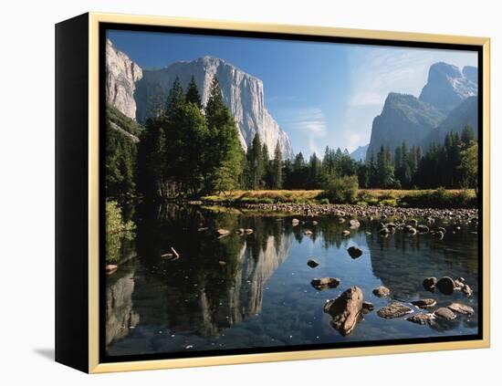 Valley View of El Capitan, Cathedral Rock, Merced River in Yosemite National Park, California, USA-Dee Ann Pederson-Framed Premier Image Canvas