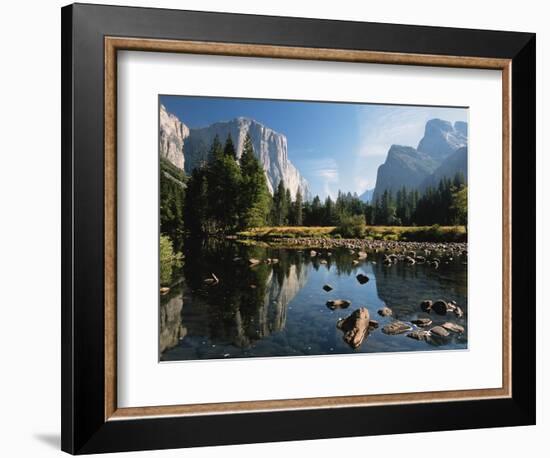 Valley View of El Capitan, Cathedral Rock, Merced River in Yosemite National Park, California, USA-Dee Ann Pederson-Framed Photographic Print