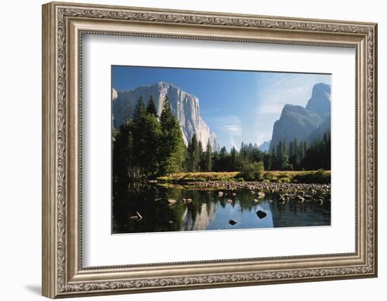 Valley View of El Capitan, Cathedral Rock, Merced River in Yosemite National Park, California, USA-Dee Ann Pederson-Framed Photographic Print