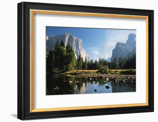 Valley View of El Capitan, Cathedral Rock, Merced River in Yosemite National Park, California, USA-Dee Ann Pederson-Framed Photographic Print