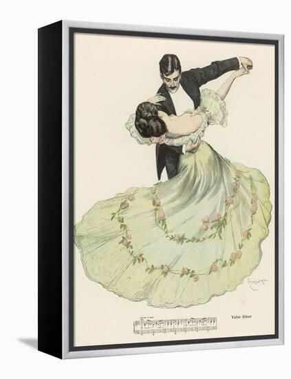 Valse Bleue, Her Wide Skirt Swirls Gracefully as Her Partner Leads Her Through a Passionate Waltz-Ferdinand Von Reznicek-Framed Premier Image Canvas