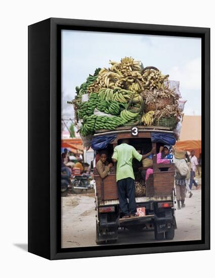 Van Loaded with Bananas on Its Roof Leaving the Market, Stone Town, Zanzibar, Tanzania-Yadid Levy-Framed Premier Image Canvas