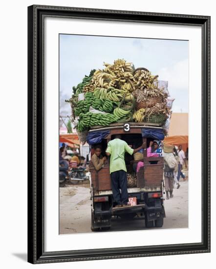 Van Loaded with Bananas on Its Roof Leaving the Market, Stone Town, Zanzibar, Tanzania-Yadid Levy-Framed Photographic Print