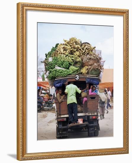 Van Loaded with Bananas on Its Roof Leaving the Market, Stone Town, Zanzibar, Tanzania-Yadid Levy-Framed Photographic Print