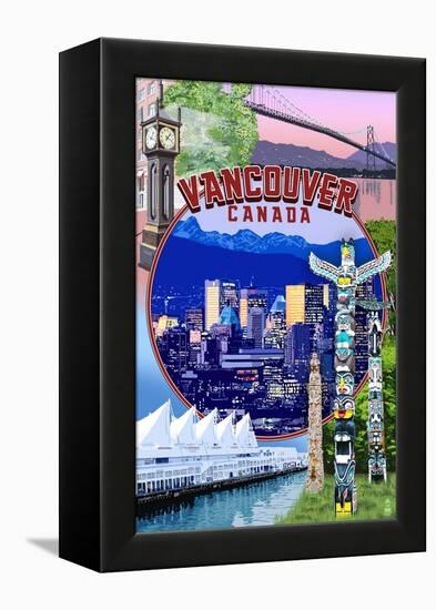 Vancouver, BC - Montage Scenes-Lantern Press-Framed Stretched Canvas